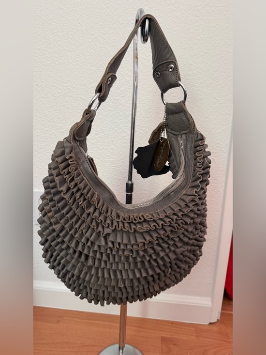 jesslyn blake Handbags - Ruffled Hobo Shoulder Bag in Charcoal